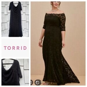 Torrid Black Lace Off Shoulder Maxi Dress Formal Evening Gown Size 24